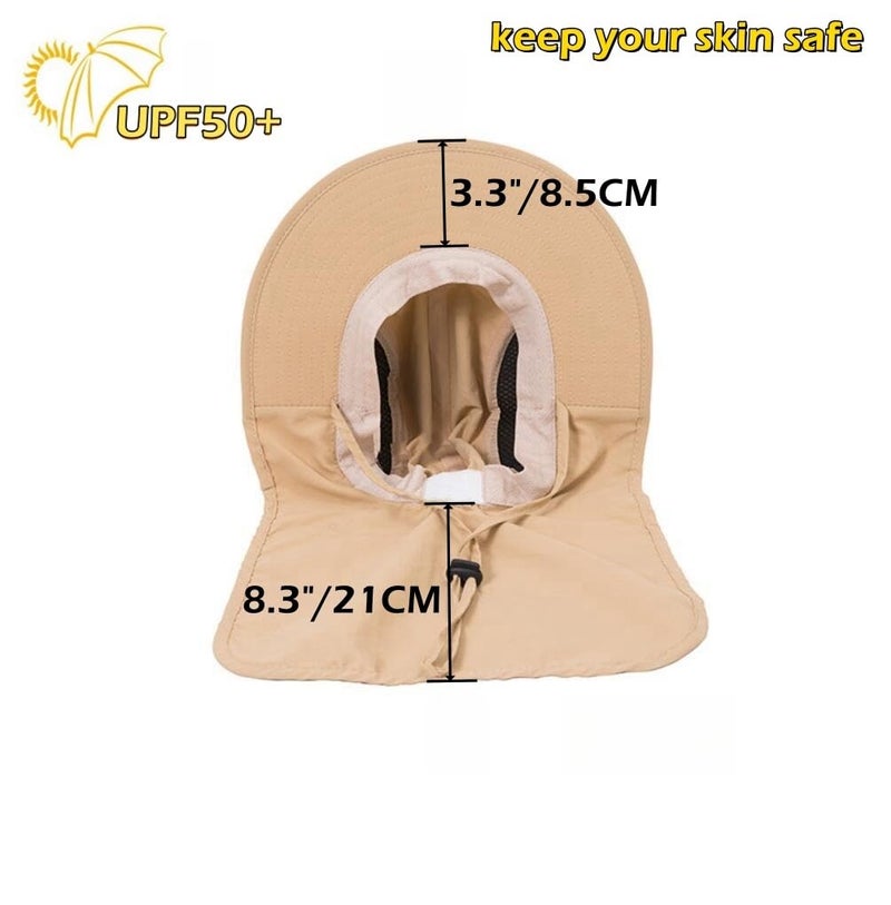 LLmoway Mens Outdoor Sun Protection Cap Wide Brim Breathable Mesh Boonie Hat with Neck Flap Khaki - Image 2